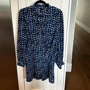 Aqua Blue and White Patterned faux wrap dress Size M